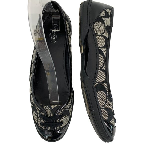 Womens 7.5 Coach Dannie Ballet Flats Shoes Monogram Patent Leather Black 6539 - Picture 14 of 16